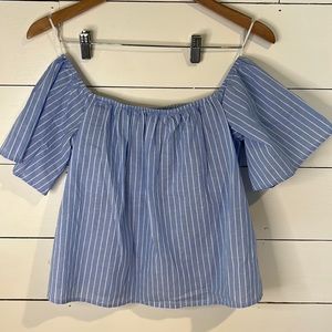 Express Blue Striped Off the Shoulder Top